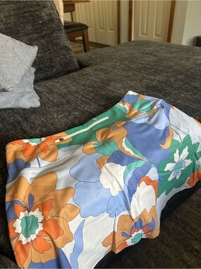 Floral Print Midi Skirt in Blue, Green & Orange. Skort.